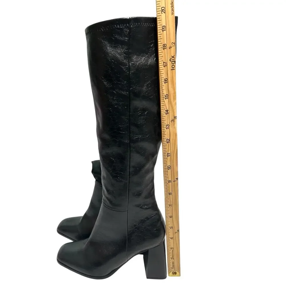 Steve Madden Sz 8.5 M Livah Women's Boots Knee High Square Toe Black Block Heel - Picture 7 of 9